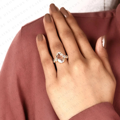 Rose Cut Oval Lab Grown Diamond Ring, Vintage Floral Engagement Ring, Yellow Gold, Nature Inspired Ring