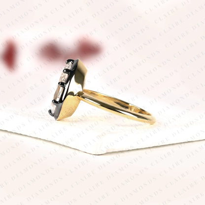 Pear Shape Lab Grown Diamond Solitaire Ring | Black Bezel Two-Tone Gold Contemporary Setting