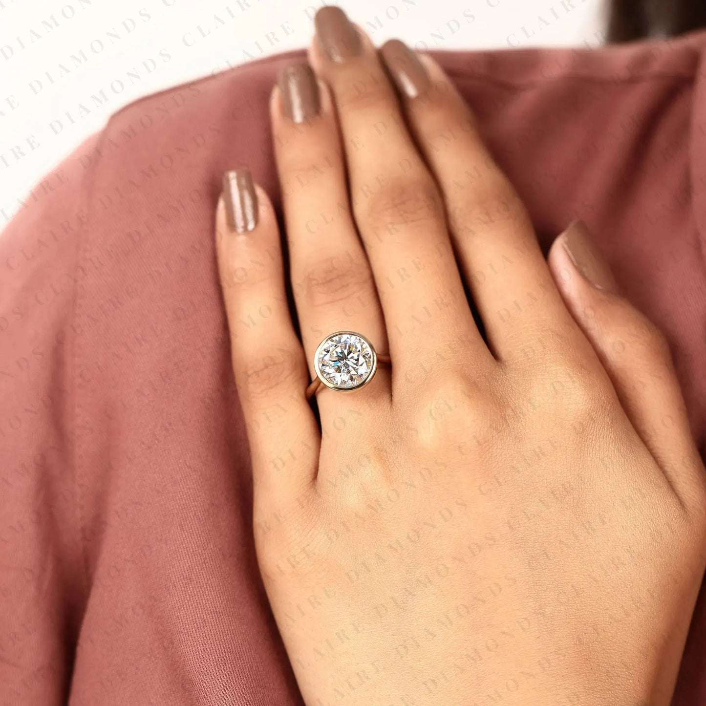 luxury round brilliant lab grown diamond solitaire engagement ring with timeless modern elegance bezel engagement ring