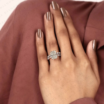 Radiant Cut Lab Grown Diamond Engagement Ring Set with Pave Wedding Band in Rose Gold | Elegant Bridal Ring Set for Women