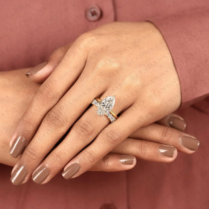 Marquise Cut Lab Grwon Diamond Engagement Ring Set with Eternity Wedding Band in 14K Yellow Gold