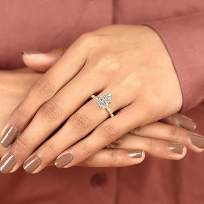 Pear Cut Moissanite Diamond Engagement Ring Vintage Marquise Accent Diamond Ring Nature Inspired Solitaire Bridal Ring for Women