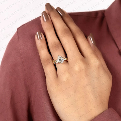 Pear Cut Lab Grown Diamond Engagement Ring, Nature Inspired Vine Band, Yellow Gold Floral Bridal Ring, Unique Wedding Ring for Women