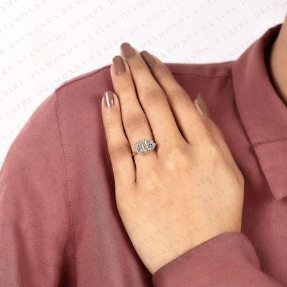 2.80 TCW Emerald & Pear Cut Lab Grown Toi et Moi Engagement Ring, Two Stone Gold Ring, Modern Bridal Ring, Unique Anniversary Gift for Women
