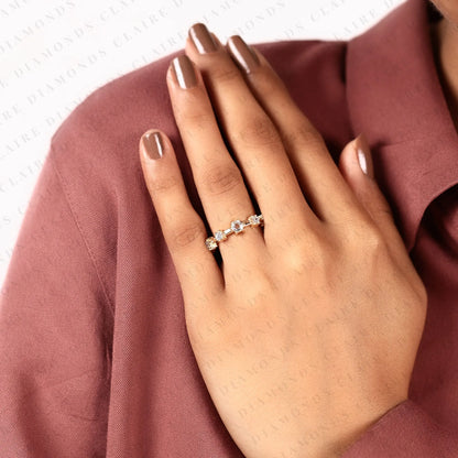 0.61 TCW Octagon Cut Moissanite Ring with Round Accent Stones in Solid Gold | Modern Open Band for Women