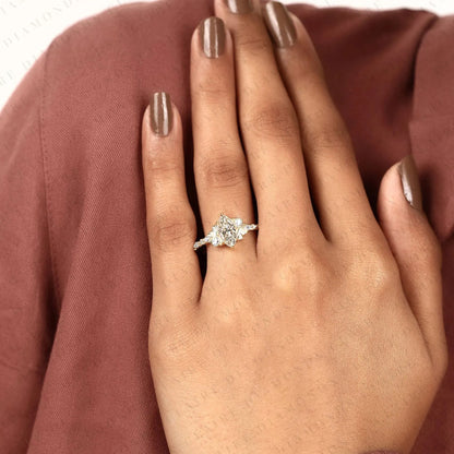 Marquise Cut Moissanite Diamond Engagement Ring with Side Accent Diamonds | Elegant Three Stone Bridal Ring in White Gold