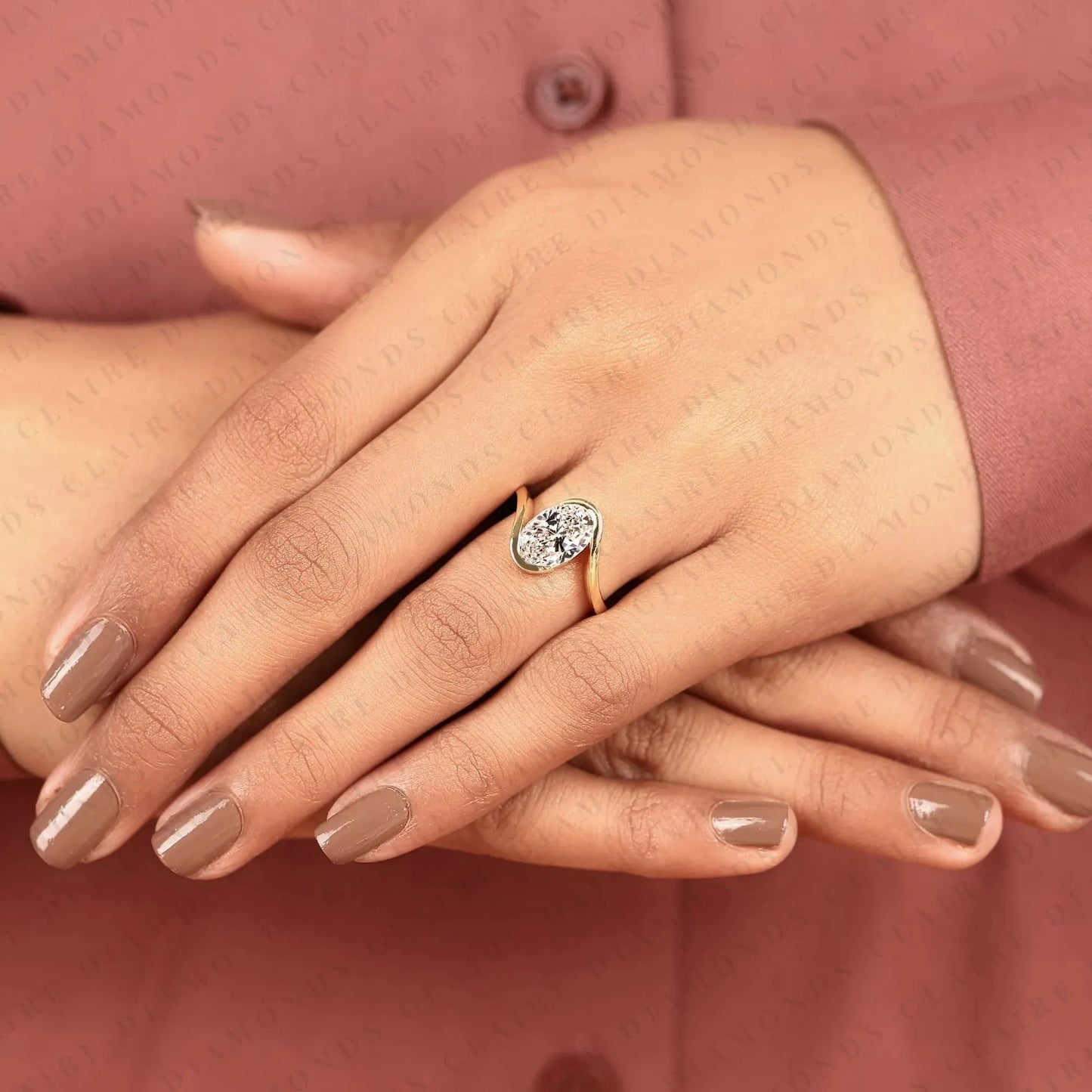 oval cut lab grown diamond bypass engagement ring  modern twist solitaire ring minimalist open wrap bridal ring for women