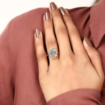 Emerald Cut Moissanite Diamond Engagement Ring, Bezel Set Solitaire Ring, IGI Certified Diamond Ring, Minimalist Gold Wedding Ring