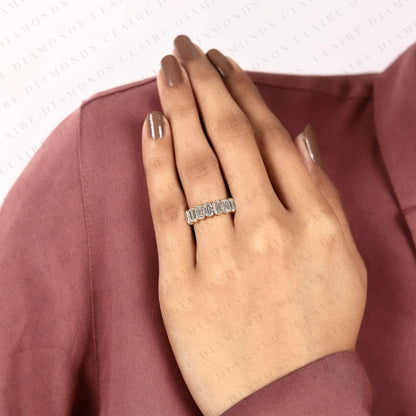 2.24 TCW Emerald Cut Lab Grown Diamond Half Eternity Wedding Band | Channel Set Emerald Cut Diamond | Modern Full Eternity Bridal Band | Elegant Anniversary Jewelry