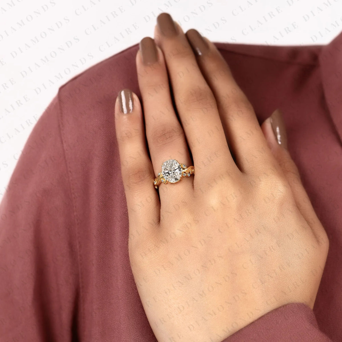 oval cut lab grown diamond engagement ring | nature inspired leaf vine gold ring | botanical vintage bridal jewelry