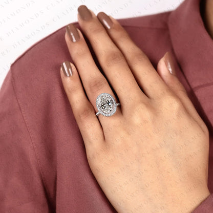 Enchanted Oval Cut Lab Grown Diamond Halo Engagement Ring | Botanical Vine Halo Gold Ring | Nature Inspired Vintage Bridal Jewelry