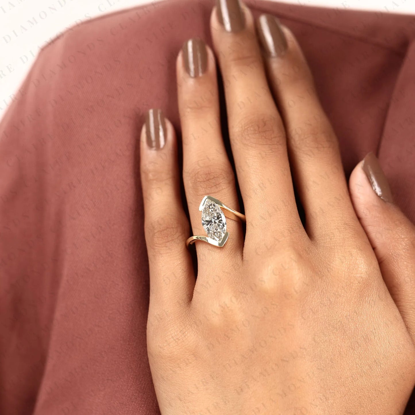 elegant marquise cut lab grown diamond bypass engagement ring in 14k yellow gold modern solitaire bridal ring