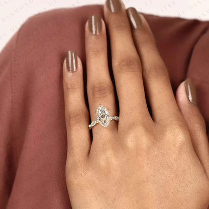 Vintage-Inspired Marquise Cut Lab Grown Diamond Engagement Ring in Gold – Twisted Pavé Band Solitaire Ring