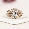 Oval Cut Lab Grown Diamond Engagement Ring | Floral Cluster Side Stone Ring | Yellow Gold Nature Inspired Bridal Jewelry | Elegant Statement Wedding Ring