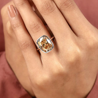 Old Mine Elongated Brown Cushion Cut Bezel Set Lab Grown Diamonds Engagement Ring – Modern Elegance with Warm Radiance