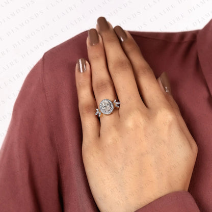 Oval Cut Lab Grown Diamond Halo Engagement Ring | Floral Leaf Halo Bridal Ring | Yellow Gold Nature Inspired Diamond Ring | Unique Luxury Engagement Jewelry