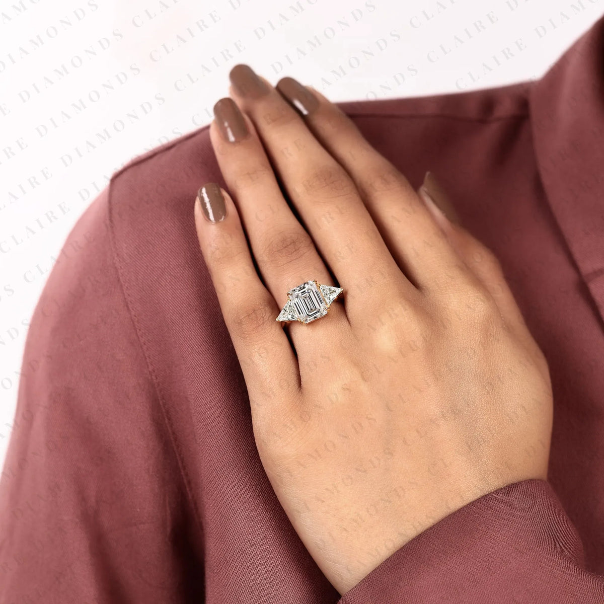 emerald cut lab grown diamond engagement ring | geometric luxury bridal ring | modern statement wedding jewelry