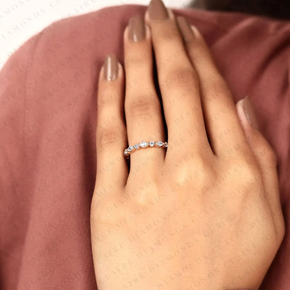 0.96 TCW Stackable Marquise and Round Brilliant Diamond Lab Grown Eternity Band for Everyday Luxury