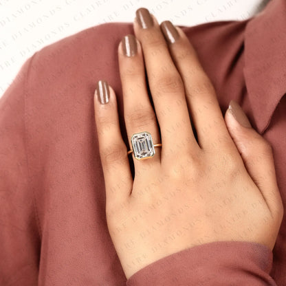 Emerald Cut Lab Grown Diamond Engagement Ring, Bezel Set Solitaire Ring, IGI Certified Diamond Ring, Minimalist Gold Wedding Ring