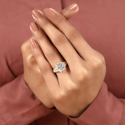 Radiant Cut Moissanite Diamond Engagement Ring Vintage Milgrain Split Shank Pave Diamond Ring Unique Bridal Ring for Women