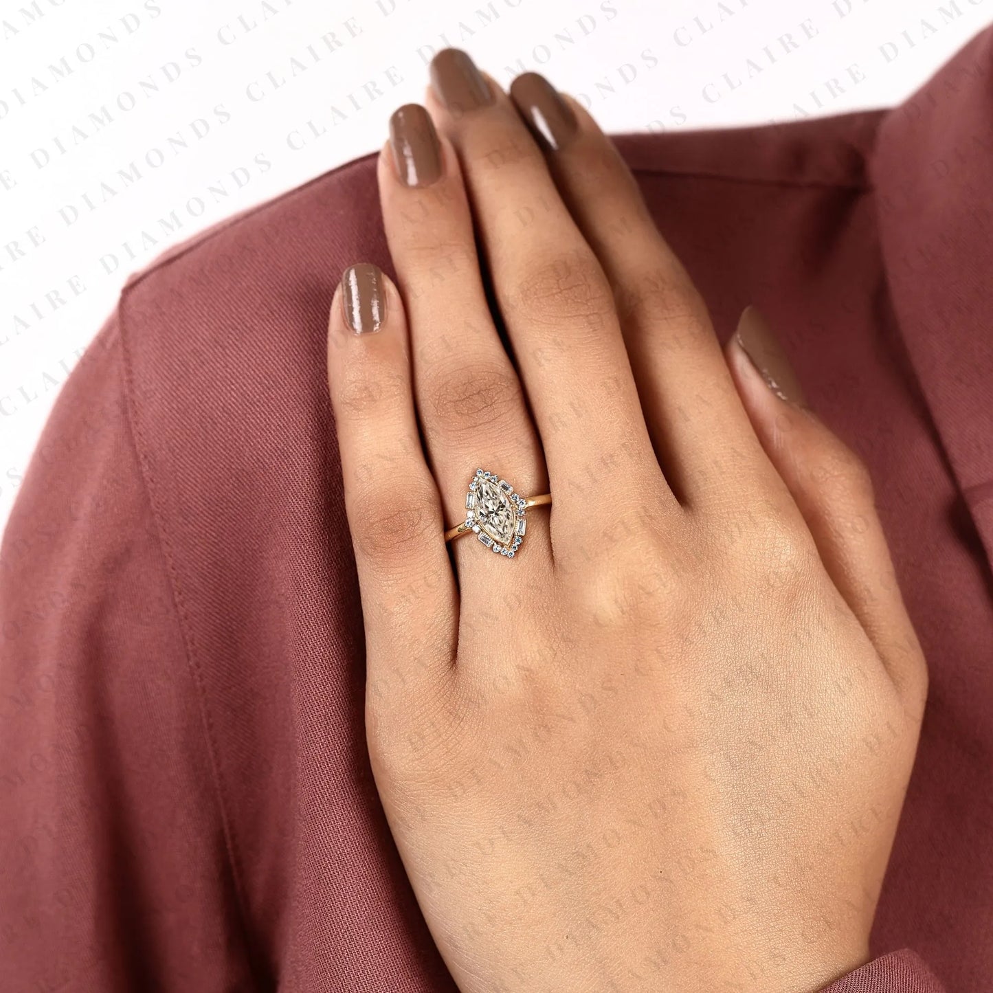 marquise cut moissanite diamond engagement ring floral halo gold vintage inspired wedding ring