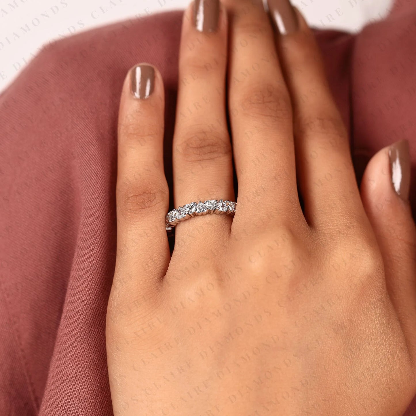 2.04 tcw heart cut moissanite diamond eternity band, full eternity wedding ring, white gold anniversary band, unique bridal ring