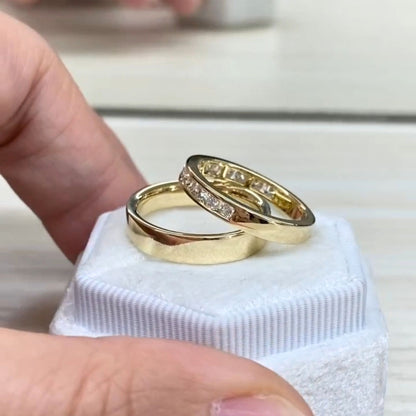 0.74 TCW Classic Gold Couple Band Set with Round Brilliant Moissanite Diamond Channel Setting