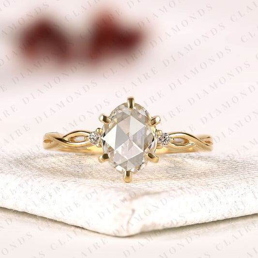 Princess Cut Moissanite Diamond Three Stone Engagement Ring with Kite Side Stones in Gold
