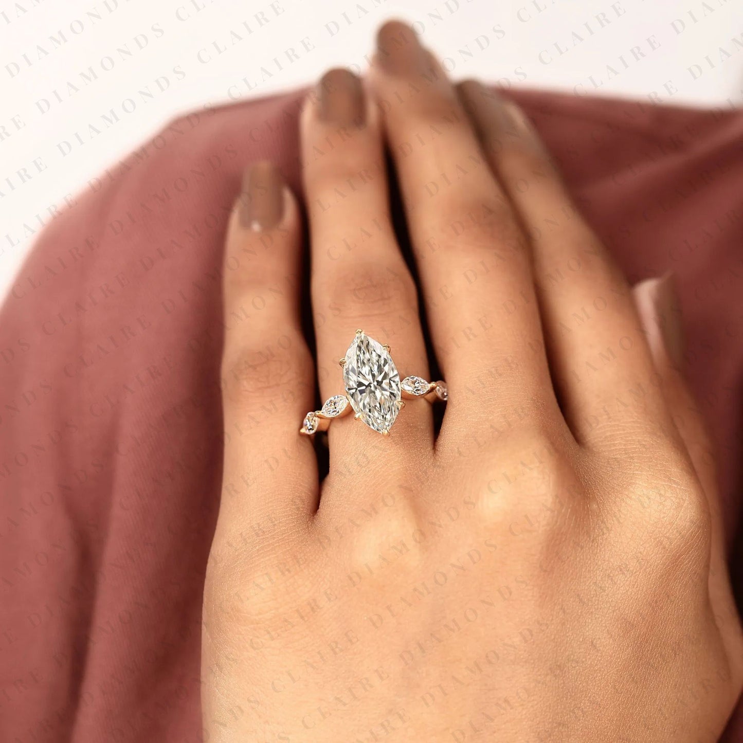 marquise cut lab grown diamond engagement ring five stone diamond minimalist ring