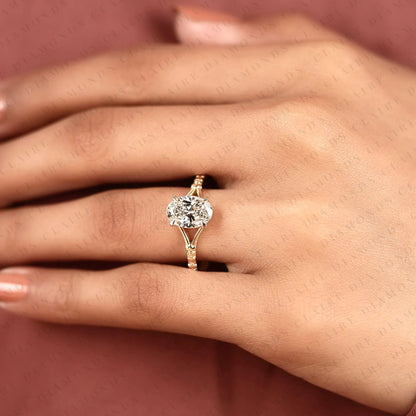 Oval Cut Lab Grown Diamond Engagement Ring Vintage Floral Gold Ring Nature Inspired Solitaire Promise Ring for Women