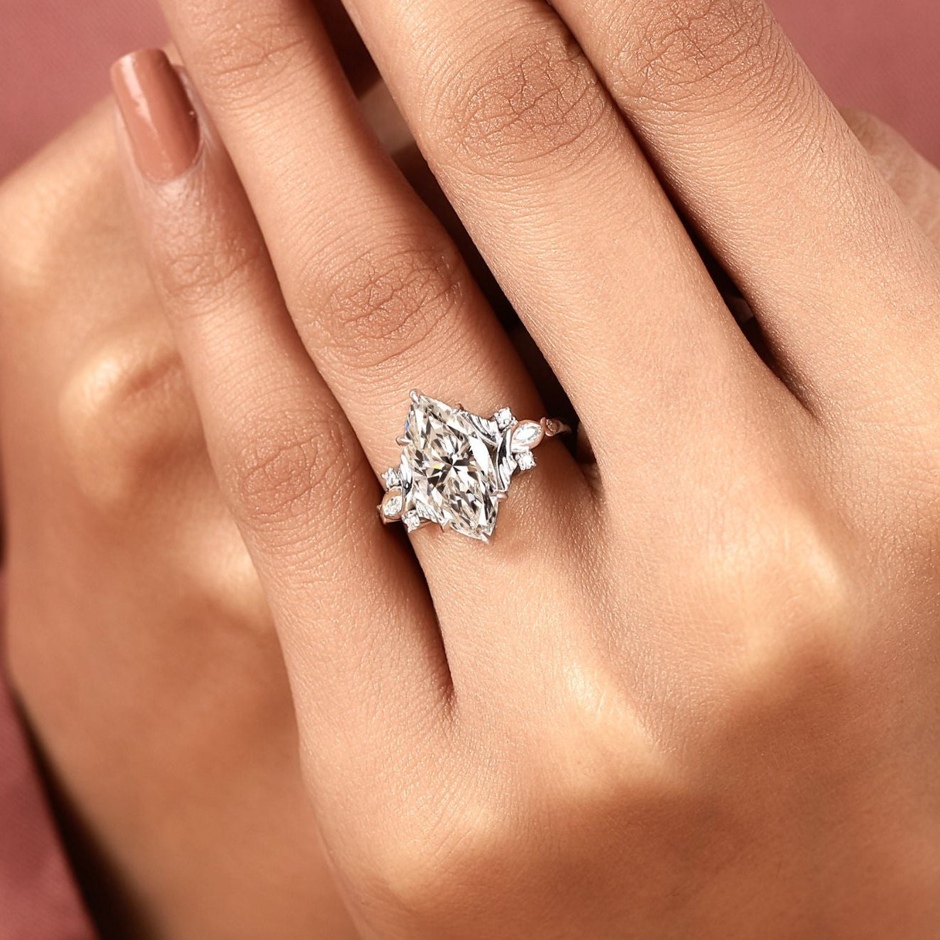 marquise cut lab grown diamond engagement ring nature inspired floral ring vintage leaf wedding ring unique proposal ring
