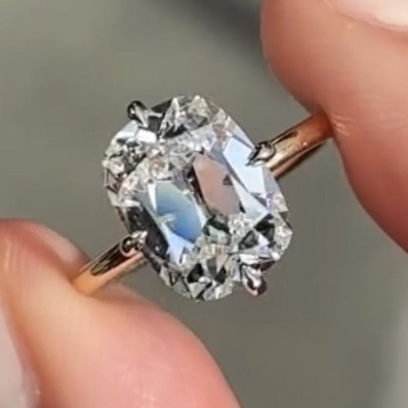 old mine elongated cushion moissanite engagement ring gold vintage wedding anniversary ring