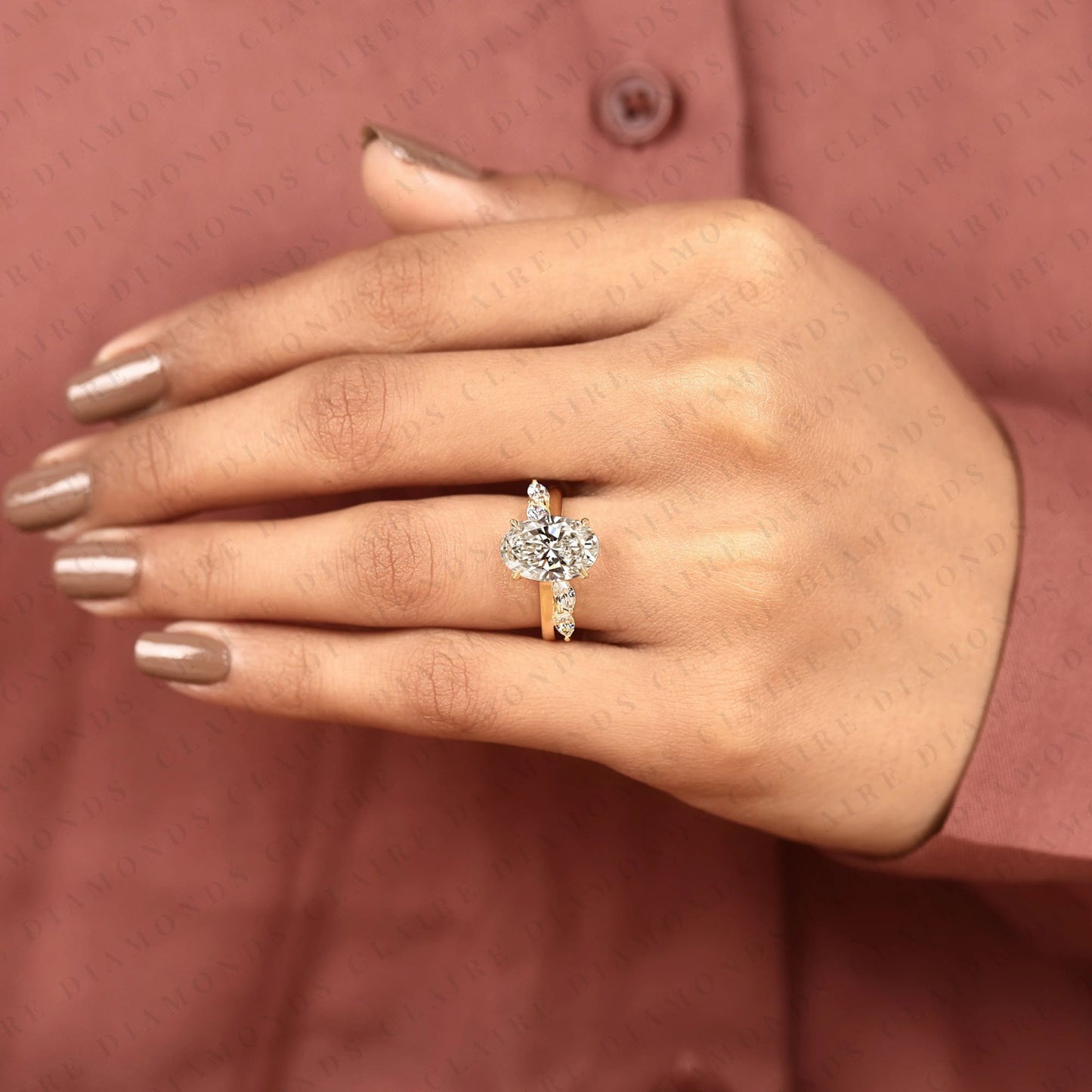 nature inspired oval cut lab grown diamond engagement ring side stone marquise wedding ring