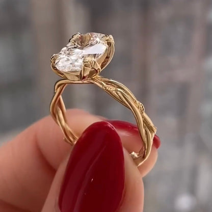 Oval Lab Diamond Engagement Ring Vintage Gold Lab Grown Wedding Ring Anniversary Ring