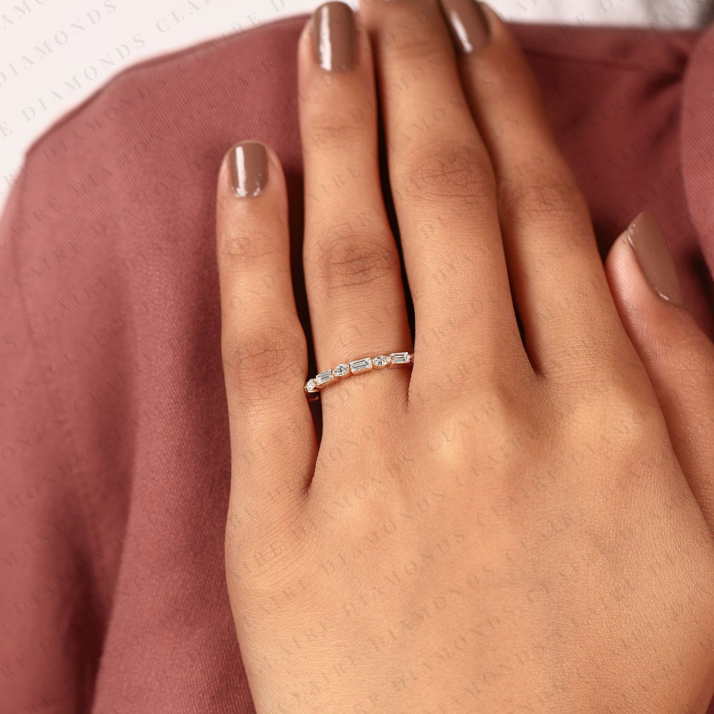 2.00 tcw baguette & marquise lab grown diamond band vintage inspired alternating stone anniversary ring, elegant stackable band & timeless everyday ring