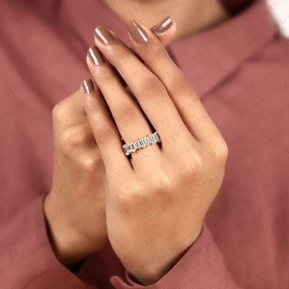 2.00 TCW Baguette Cut Moissanite Half Eternity Band in Solid Gold | Modern Alternating Baguette Stone Ring, Stackable Anniversary Band for Women