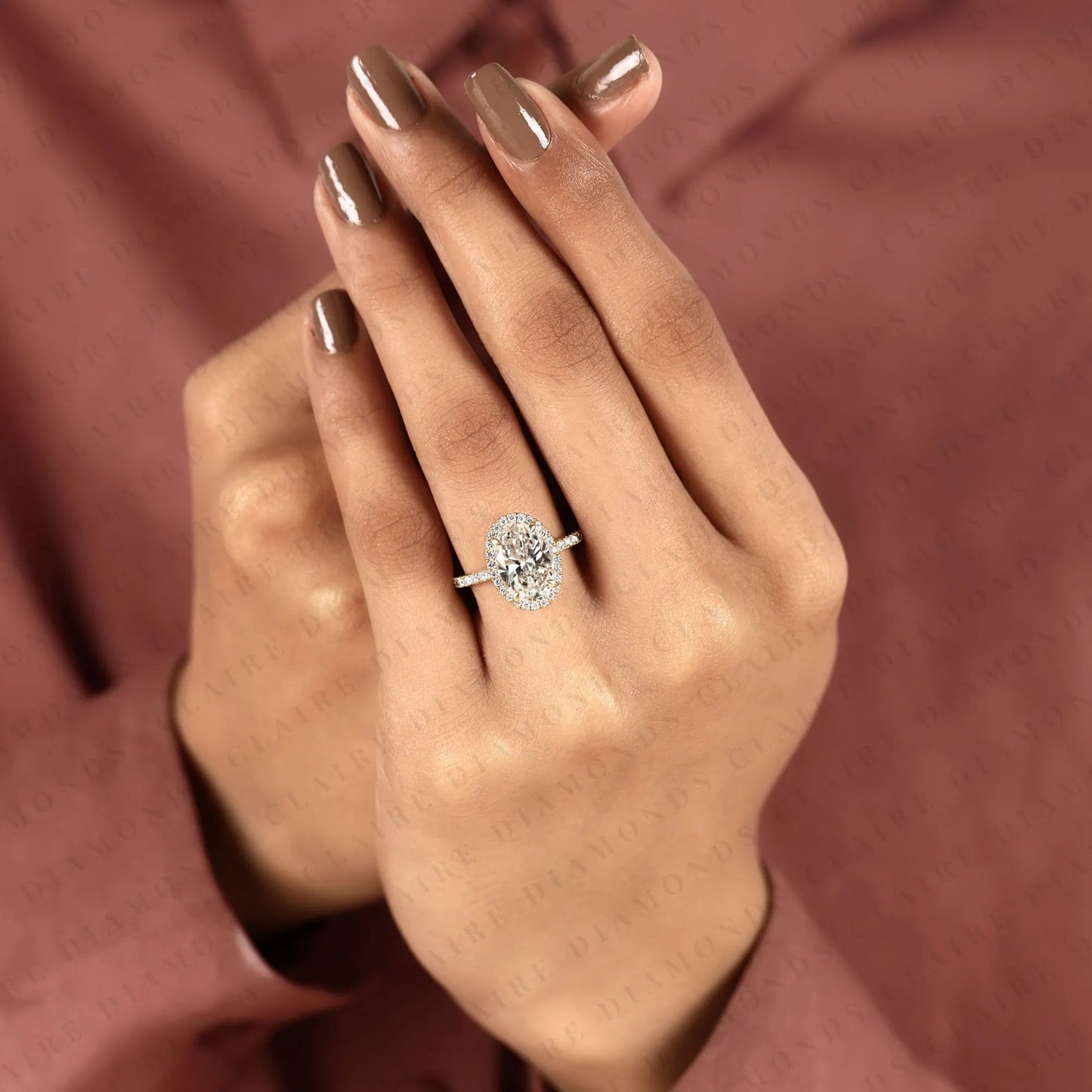 oval lab grown diamond hidden halo ring, pave engagement ring, yellow gold, pave band, oval wedding ring