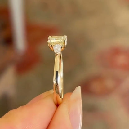 Elegant Cushion Cut Moissanite Diamond Three-Stone Ring in Gold Minimalist Engagement Ring