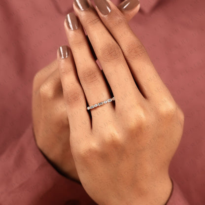 2.00 TCW Baguette & Marquise Lab Grown Diamond Band Vintage Inspired Alternating Stone Anniversary Ring, Elegant Stackable Band & Timeless Everyday Ring
