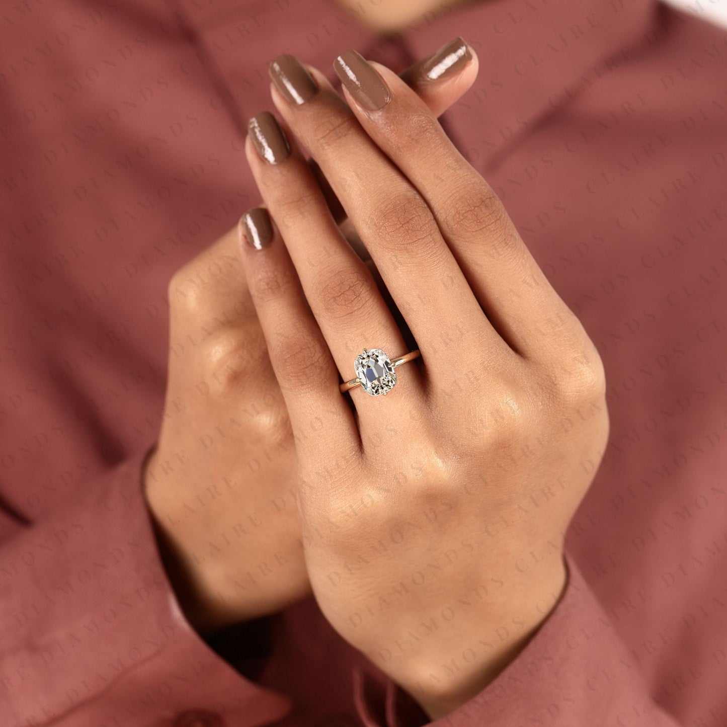 old mine elongated cushion cut lab grown engagement ring in solid gold | classic solitaire wedding ring