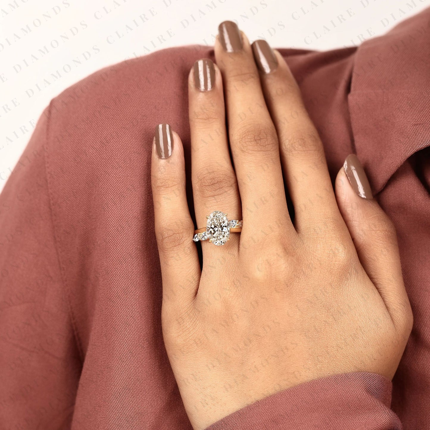 nature inspired oval cut lab grown diamond engagement ring side stone marquise wedding ring