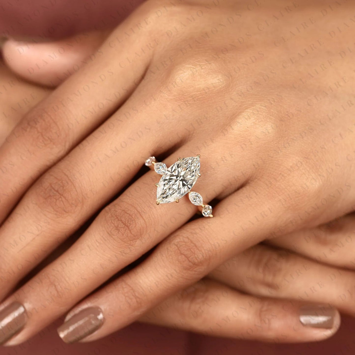 marquise cut moissanite diamond engagement ring five stone diamond minimalist ring