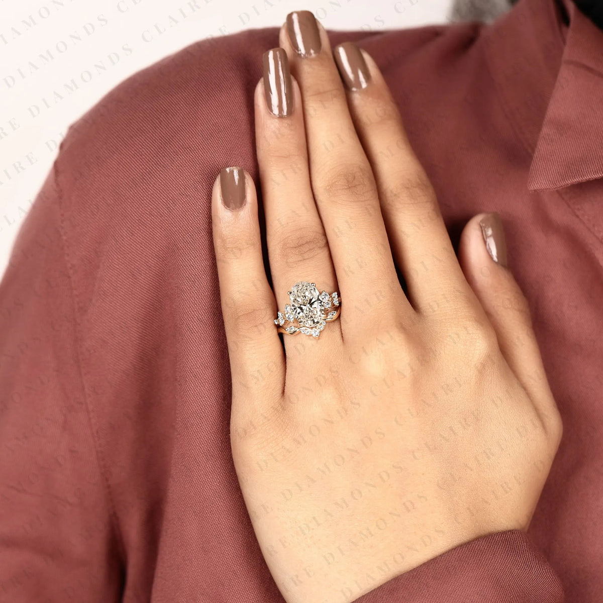Oval Cut Engagement Ring Set Nature Inspired Wedding Ring – photo 7