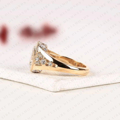 Elongated Cushion Cut Lab Grown Diamond Engagement Ring Bezel Set Ring Art Deco Gold Ring vintage Inspired Bridal Ring  IGI Certified Jewelry