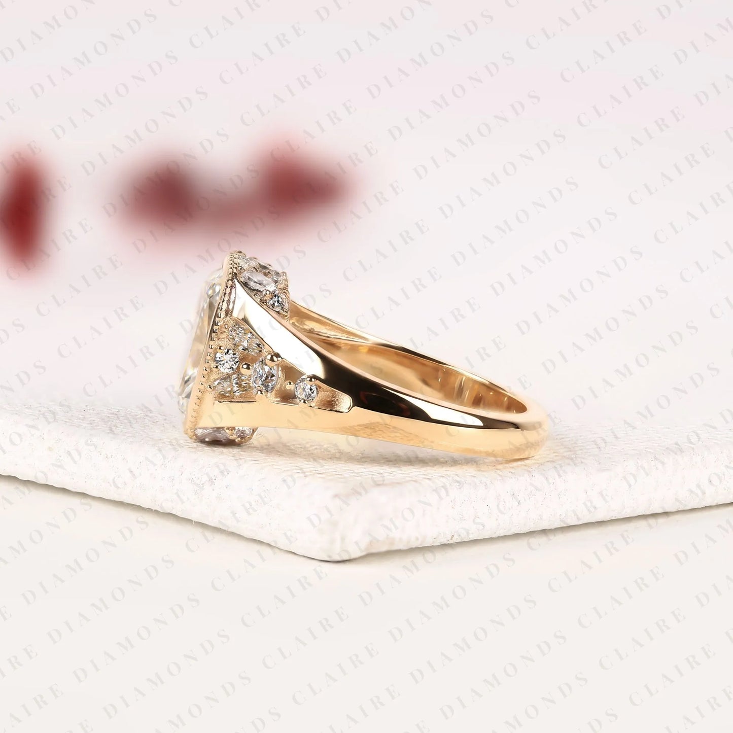 elongated cushion cut moissanite diamond engagement ring bezel set ring art deco gold ring vintage inspired bridal ring  igi certified jewelry