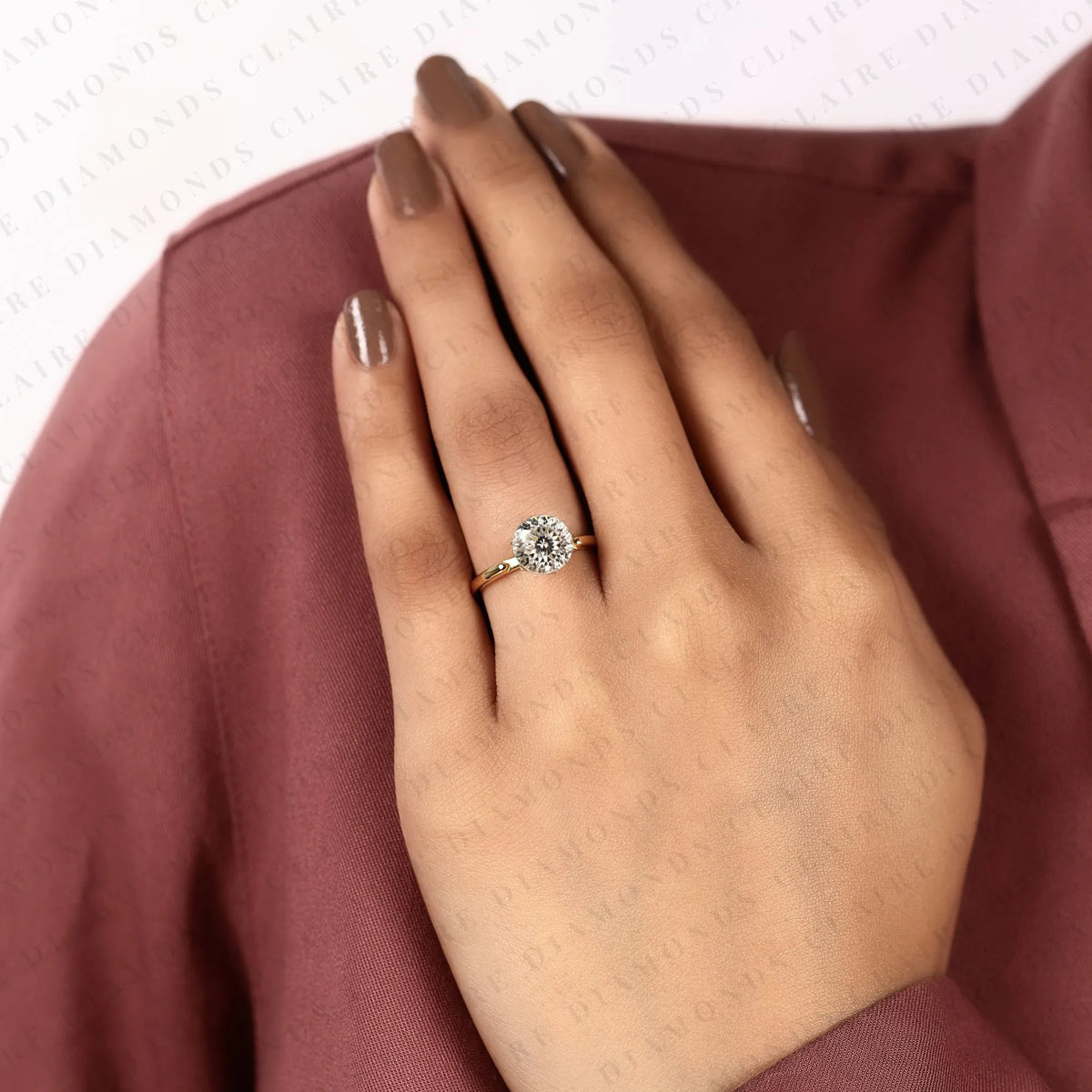 portuguese round cut lab grown diamond engagement ring, solitaire gold ring, unique bridal wedding ring for women