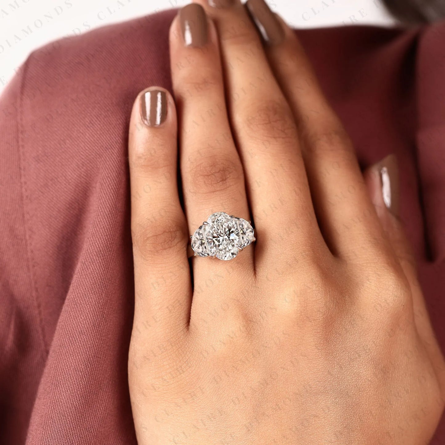 oval cut lab grown three stone engagement ring in solid gold | classic oval diamond style bridal ring for women