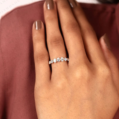 1.32 TCW Oval And Round Cut Moissanite Diamond Half Eternity Wedding Band, Anniversary Band for Women
