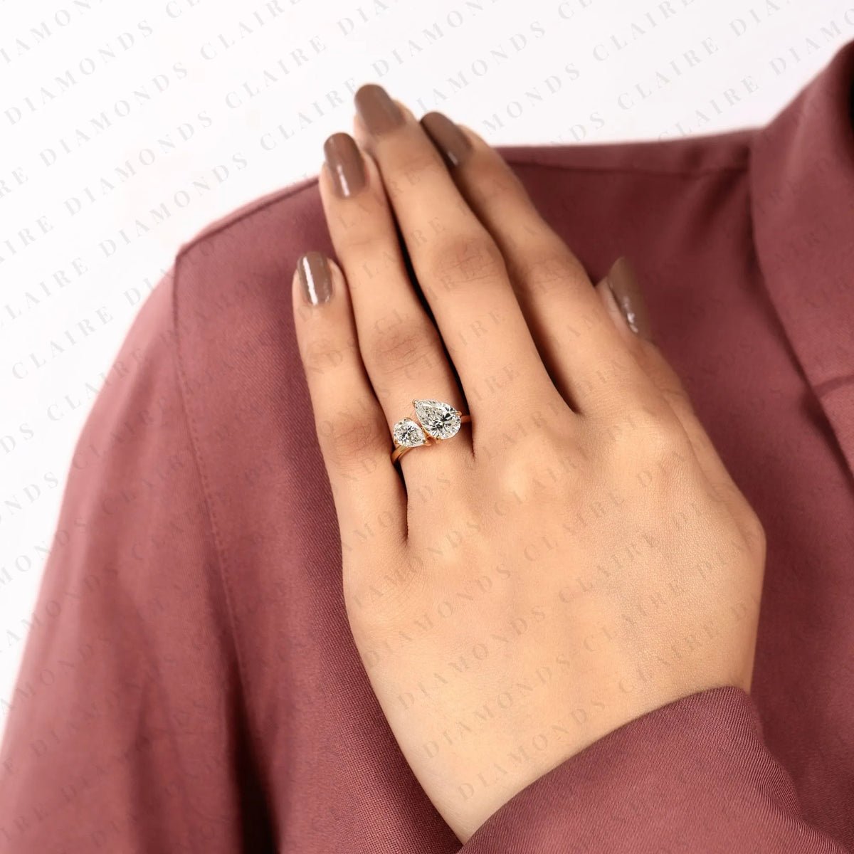 2.63 tcw toi et moi pear cut lab grown diamond engagement ring unique double stone bridal ring