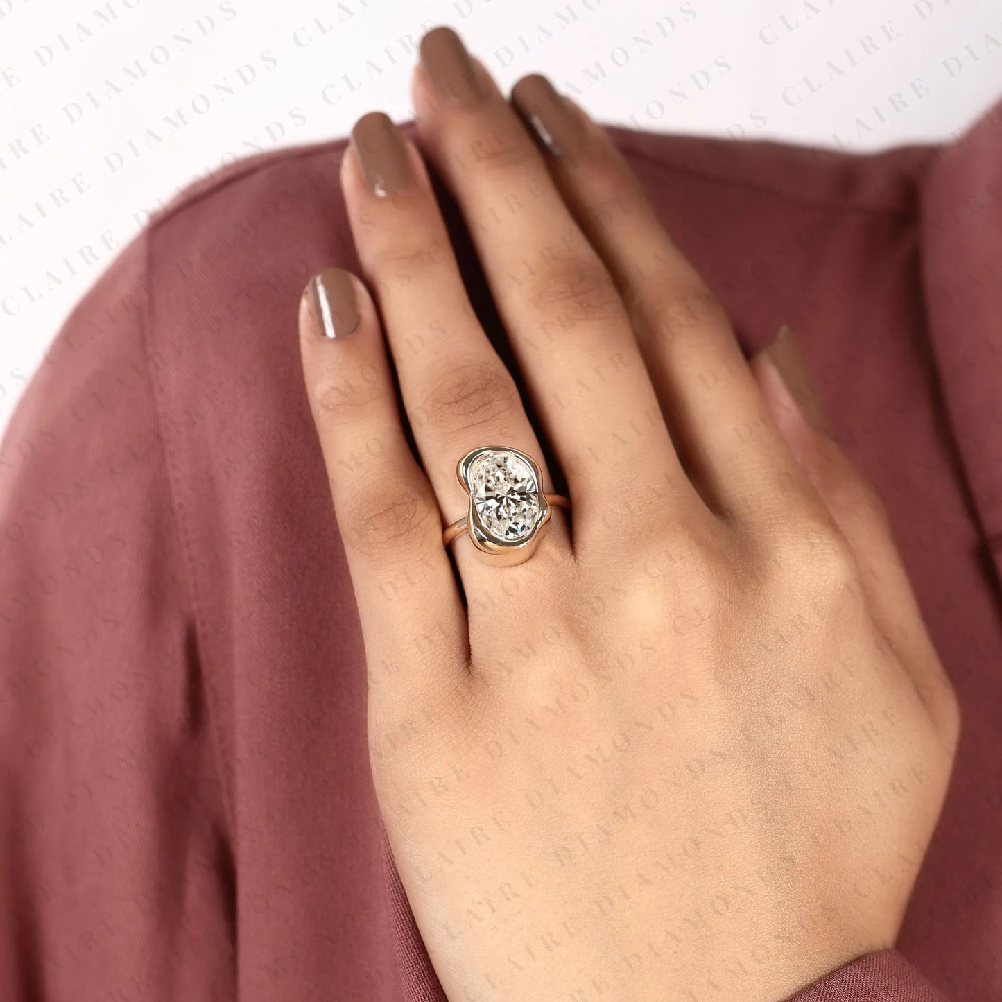 oval moissanite diamond organic bezel set engagement ring – solitaire ring for women.